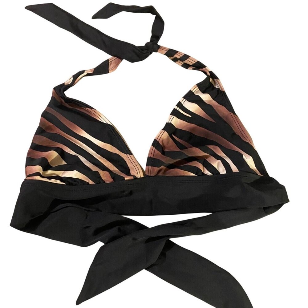 Ana Zebra Print Halter Bikini Top Size 8  Adjustable Ties Women's Swimwear